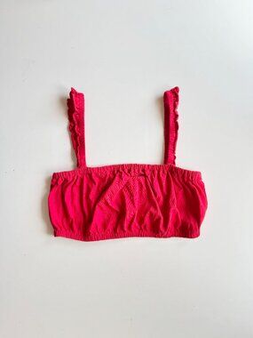 Aritzia WILFRED Amiens Red Cotton Jersey Cropped Ruffle Tube Tank Top, Size M